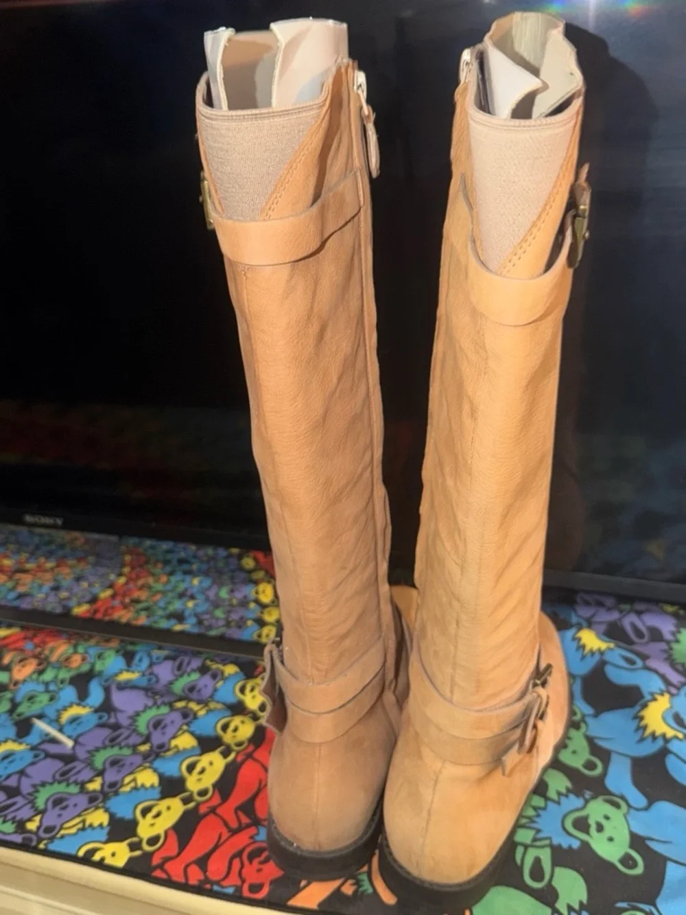 Cole Haan Women's Tan Knee-High Buckle Boots